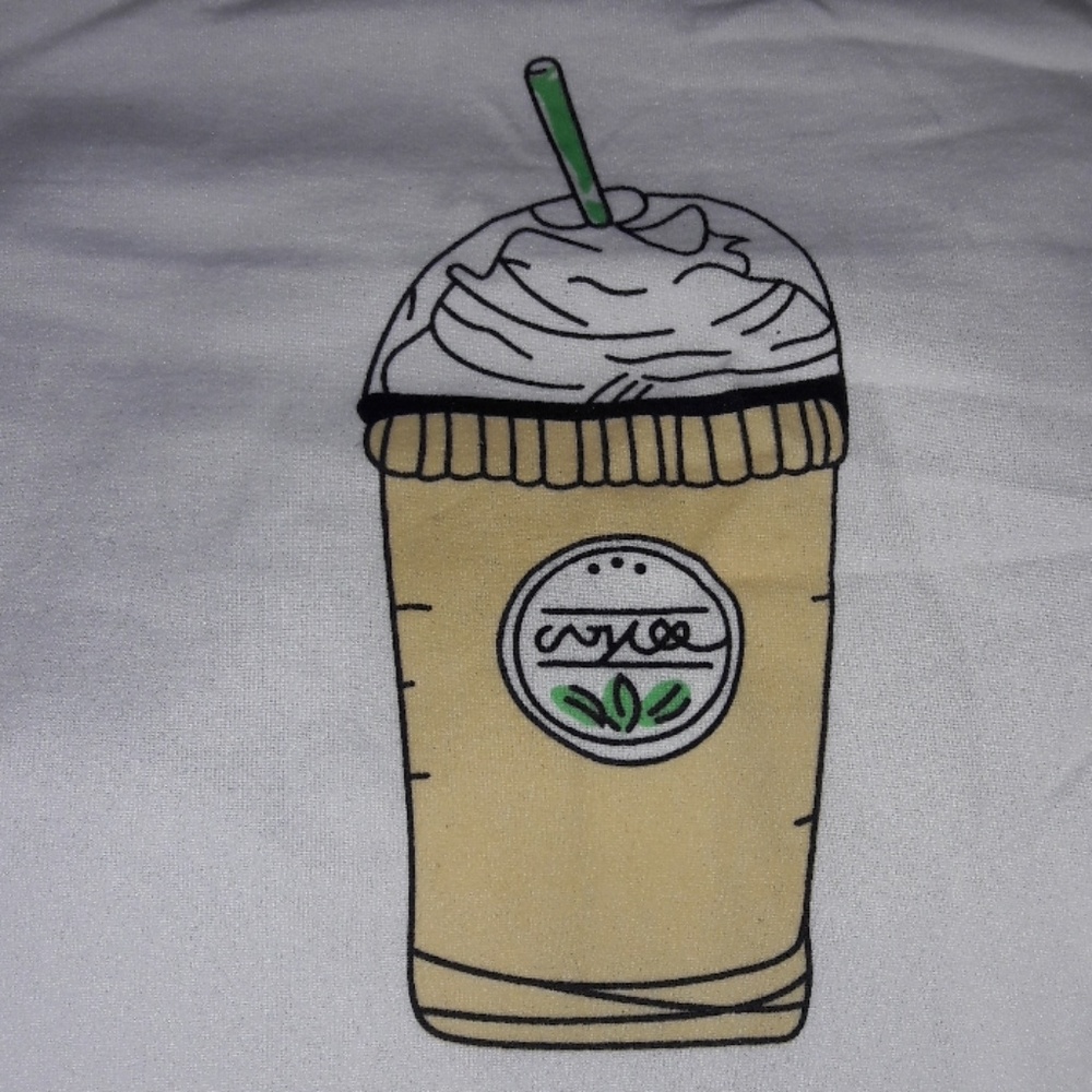 Frappuccino Coffee White Muscle Tank Top Crop Tee - Picture 5 of 6